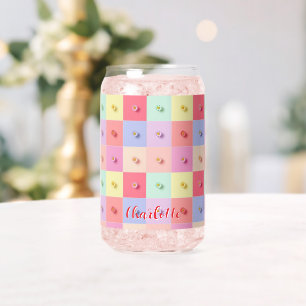 Retro madeliefje Rood Roze Blauwe Bloemen patroon Blikvorm Glas