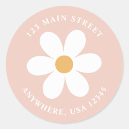 Retro madeliefje roze boho retouradreslabel ronde sticker