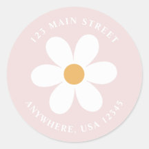 Retro madeliefje roze boho retouradreslabel