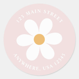 Retro madeliefje roze boho retouradreslabel ronde sticker