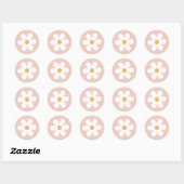 Retro madeliefje roze boho ronde sticker (Vel)