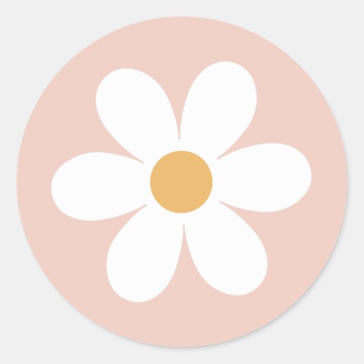 Retro madeliefje roze boho ronde sticker (Voorkant)