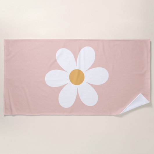 Retro Madeliefje Roze boho Strandlaken (Voorkant)