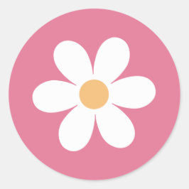 Retro Madeliefje Roze Klassieke Ronde Sticker