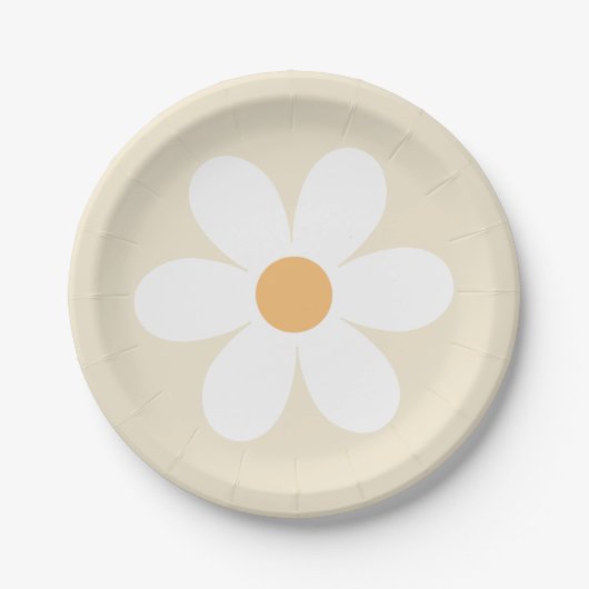 Retro madeliefje tan boho papieren bordje (Voorkant)