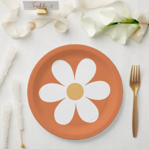 Retro madeliefje verbrand oranje boho papieren bordje
