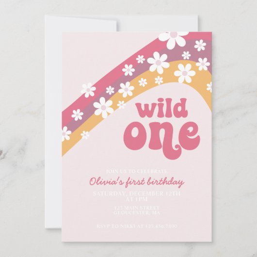 Retro madeliefje Wild One boho bloem eerste verjaa Kaart (Voorkant)