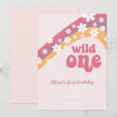 Retro madeliefje Wild One boho bloem eerste verjaa Kaart (Voorkant / Achterkant)