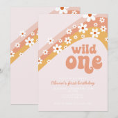 Retro madeliefje Wild One boho bloem eerste verjaa Kaart (Voorkant / Achterkant)