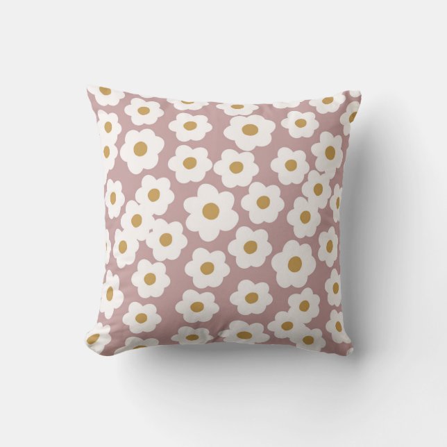 Retro Madeliefjes Bloem Roze Witte Worp Kussen (Voorkant)