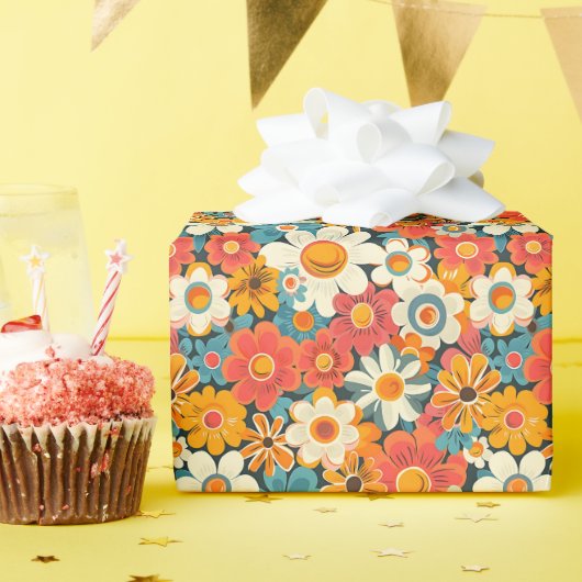 Retro Madeliefjes Bloemig Inpakpapier (Verjaardagsfeest)