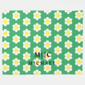 Retro madeliefjes eenvoudige moderne monogram fleece deken (Voorkant (Horizontaal))