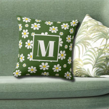 Retro madeliefjes op groen aangepast monogram