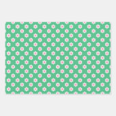 Retro Madeliefjes Roze en Groen Inpakpapier Vel (Voorkant)