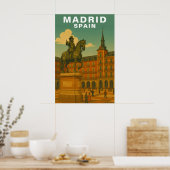 Retro Madrid, Spain Historic City Plaza Poster (Keuken)