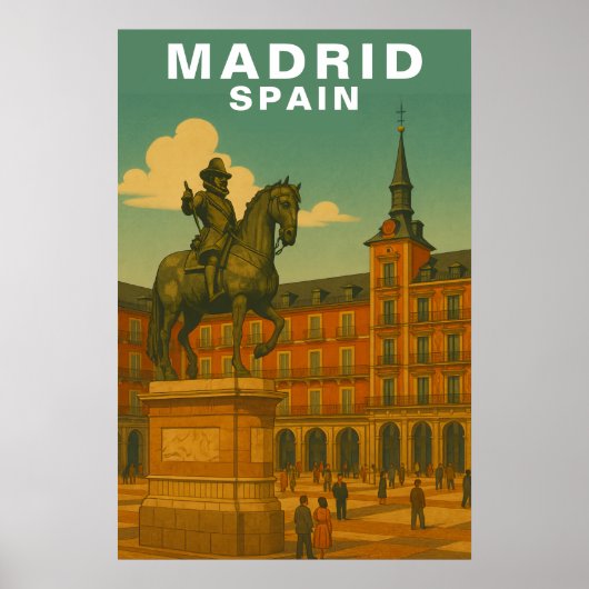 Retro Madrid, Spanje Historisch Stadplein Poster (Voorkant)