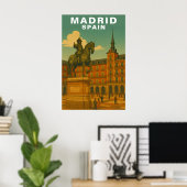 Retro Madrid, Spanje Historisch Stadplein Poster (Thuiskantoor)
