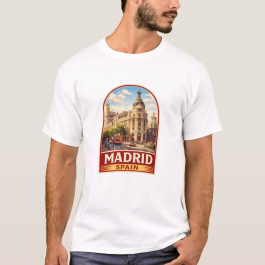 Retro Madrid Spanje Reisposter Stijlontwerp T-shirt (Voorkant)