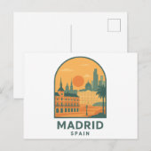 Retro Madrid Spanje Reizen – Oude Stad Briefkaart (Voorkant / Achterkant)