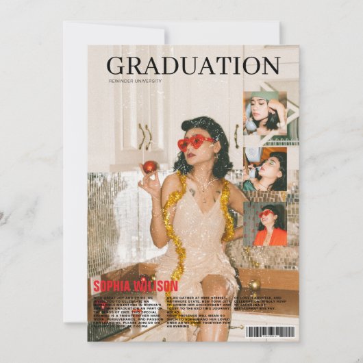 Retro magazine 4 foto afstuderen kaart (Voorkant)