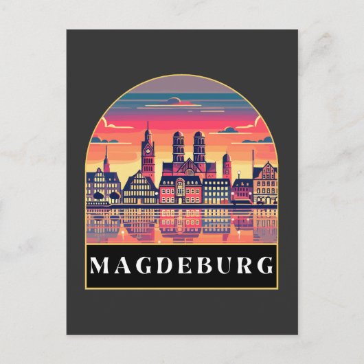Retro Magdeburg Skyline Briefkaart (Voorkant)