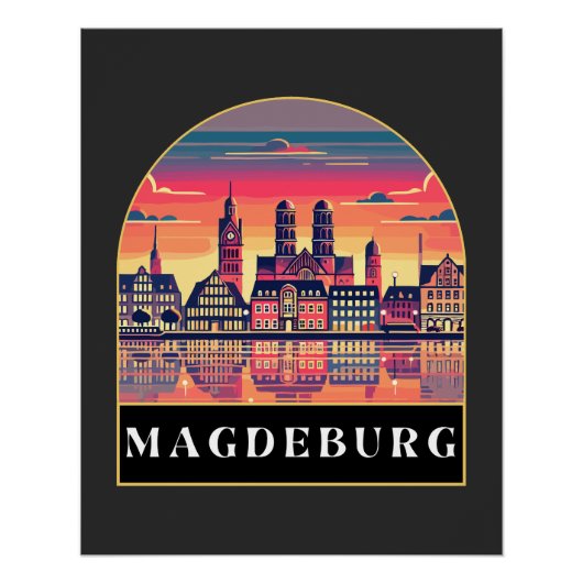 Retro Magdeburg Skyline Perfect Poster (Voorkant)