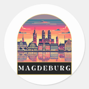 Retro Magdeburg Skyline Ronde Sticker