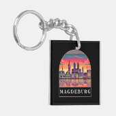 Retro Magdeburg Skyline Sleutelhanger (Voorkant Links)