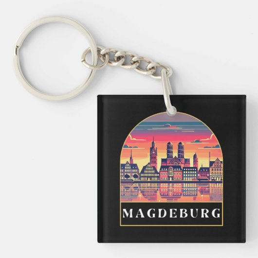 Retro Magdeburg Skyline Sleutelhanger (Voorkant)