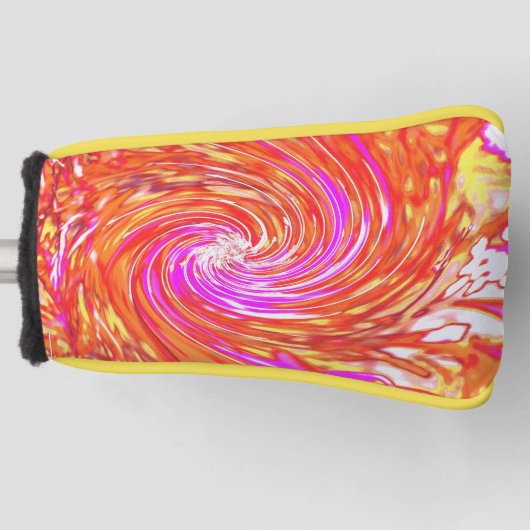 Retro Magenta en Autumn Colors Floral Swirl Golfheadcover (Voorkant)