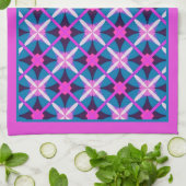 Retro Magenta en Blauwgroen Blue Diamond Pattern T Theedoek (Gevouwen)