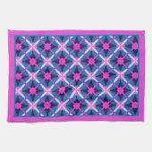 Retro Magenta en Blauwgroen Blue Diamond Pattern T Theedoek (Horizontaal)