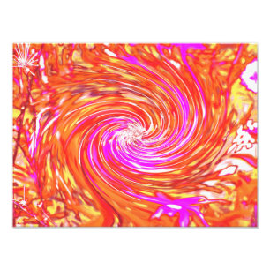 Retro Magenta en Herfstkleuren Bloemige Swirl Foto Afdruk