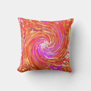 Retro Magenta en Herfstkleuren Bloemige Swirl Kussen