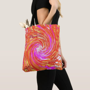Retro Magenta en Herfstkleuren Bloemige Swirl Tote Bag