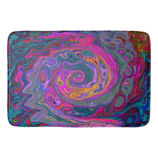 Retro Magenta, groene en Oranje Abstracte wervelko Badmat (Voorkant)