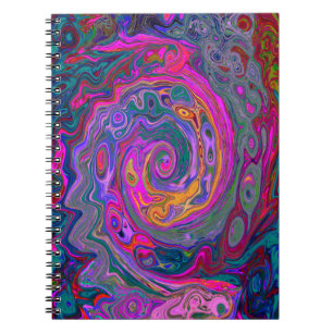 Retro Magenta, groene en Oranje Abstracte wervelko Notitieboek