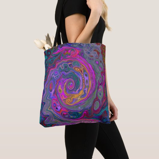 Retro Magenta, groene en Oranje Abstracte wervelko Tote Bag (Dichtbij)