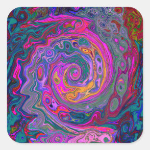 Retro Magenta, groene en Oranje Abstracte wervelko Vierkante Sticker