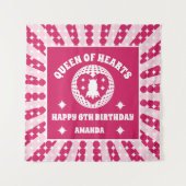 Retro Magenta Queen of Hearts Birthday Banner Wandkleed (Voorkant)