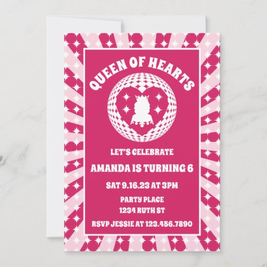 Retro Magenta Queen of Hearts Birthday Kaart (Voorkant)