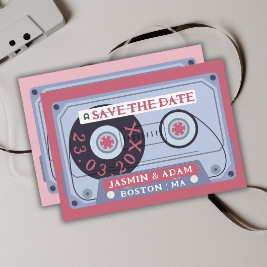 Retro Magenta Roze Cassetteband Save The Date