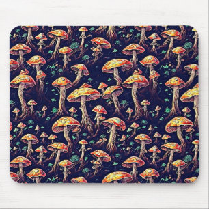 Retro Magic: Bioluminescentie Paddenstoelen Muismat
