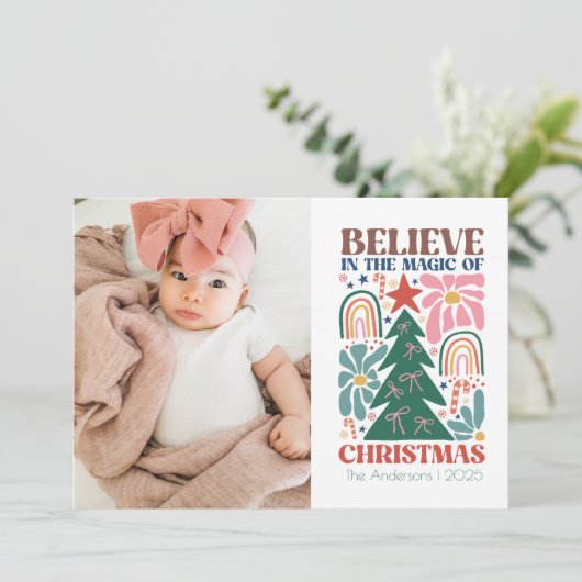 Retro  magie van kerst feestdagenkaart (Staand voorkant)