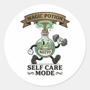 Retro Magische Drank Selfcare Modus Fitness Cadeau Ronde Sticker