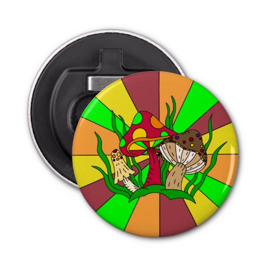 Retro Magische paddenstoelen Button Flesopener (Voorkant)
