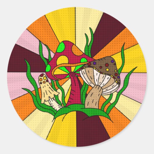 Retro Magische paddenstoelen met handgetekende kun Ronde Sticker (Voorkant)