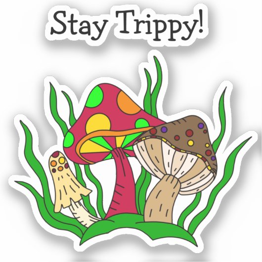 Retro Magische paddenstoelen met handgetekende kun Sticker (Voorkant)