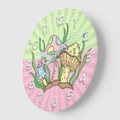 Retro Magische paddenstoelen Roze en Geel Grote Klok (Hoek)
