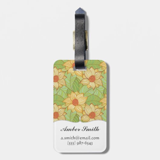 Retro Magnolia Pattern Bagagelabel (Achterkant verticaal)